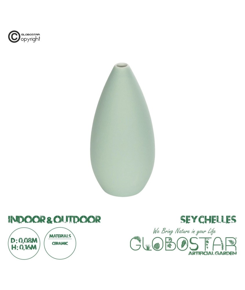 GloboStar® Artificial Garden SEYHELLES 21266 Διακοσμητικό Κεραμικό Βάζo Τιρκουάζ Π8 x Μ8 x Υ16cm